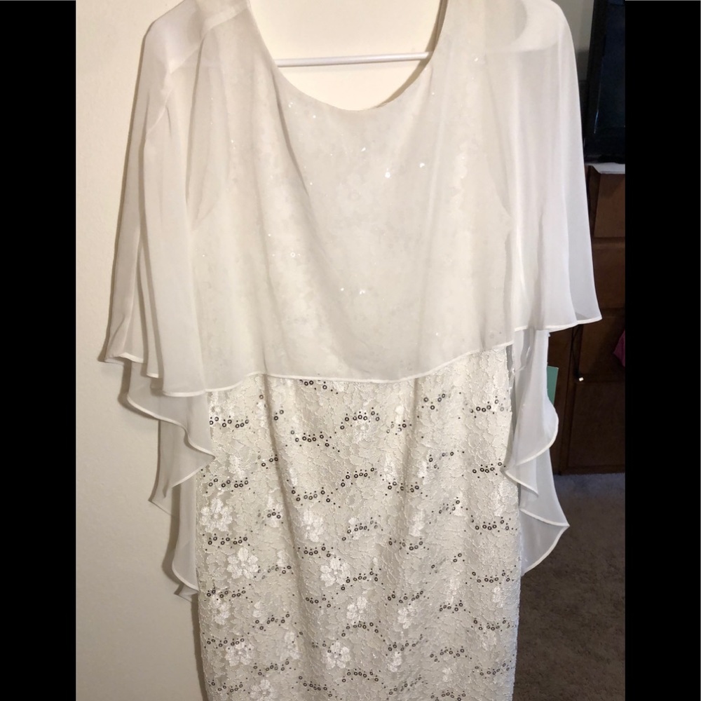 White floral lace sequined dress size 12!